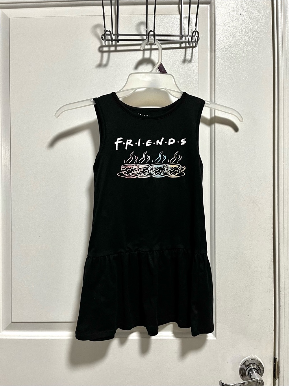 FRIENDS Black Girls Tank Dress with Colorful Coffee Bowl Graphic Size Small